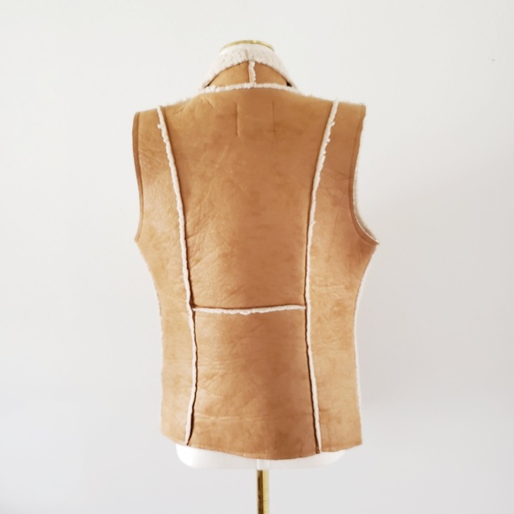 LOVE TREE Leather Shearing Open Vest - Picture 5 of 6